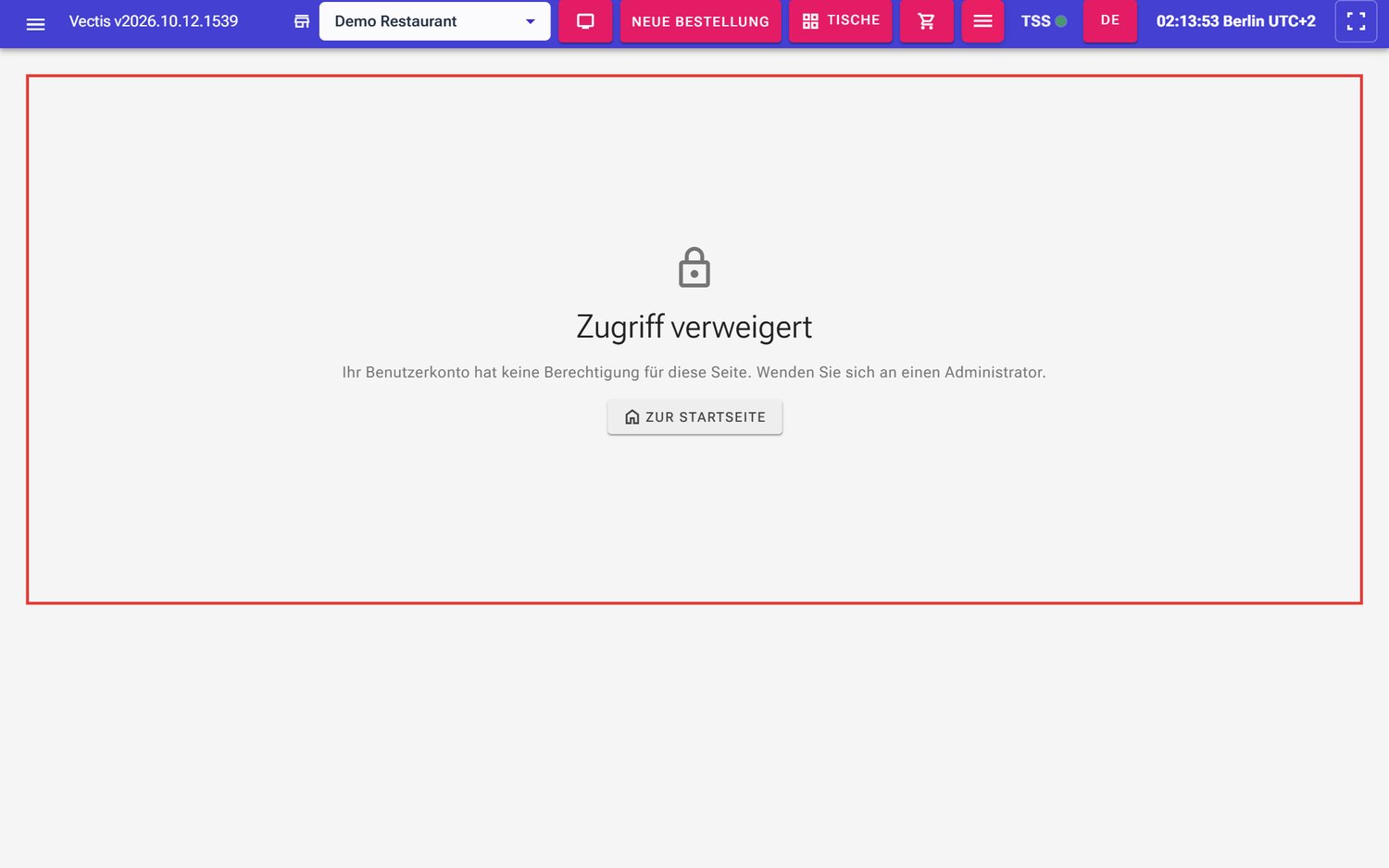 Manager öffnet Benutzer: Seite Zugriff verweigert