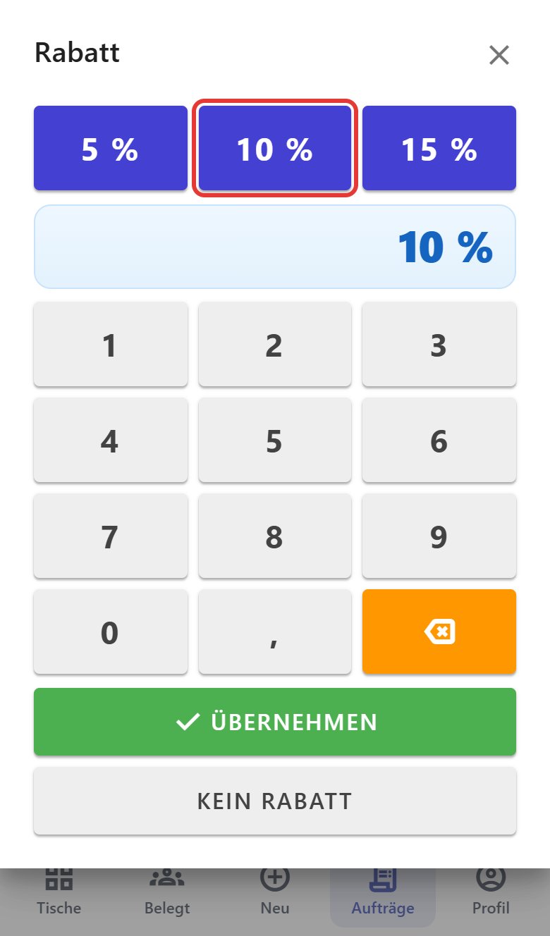 Fenster Rabatt mit den Schnellknöpfen 5 %, 10 % (rot markiert) und 15 %