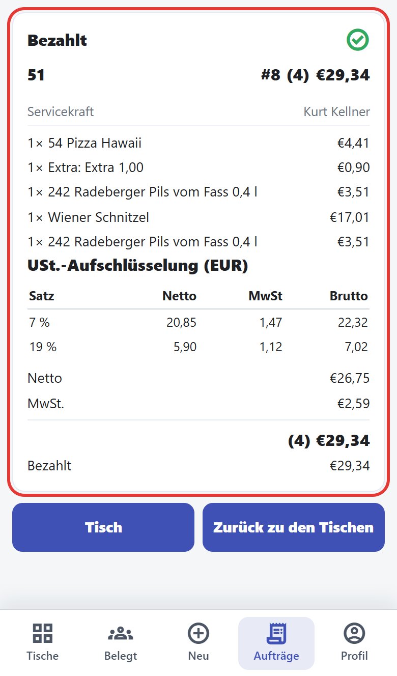 Bezahlt: Tisch 51, Bestellung #8, 29,34 €