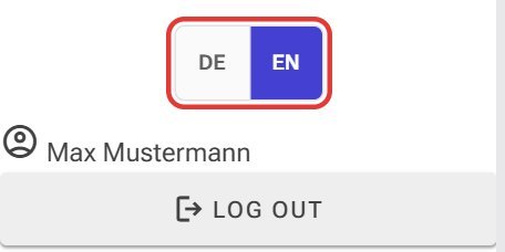 DE / EN language switch at the bottom of the side menu (outlined in red)