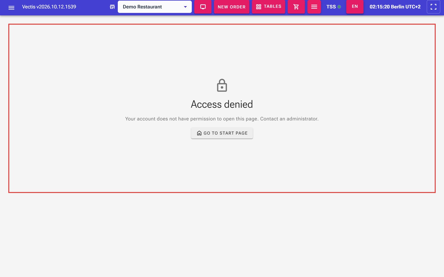 Manager opens Users: Access denied page