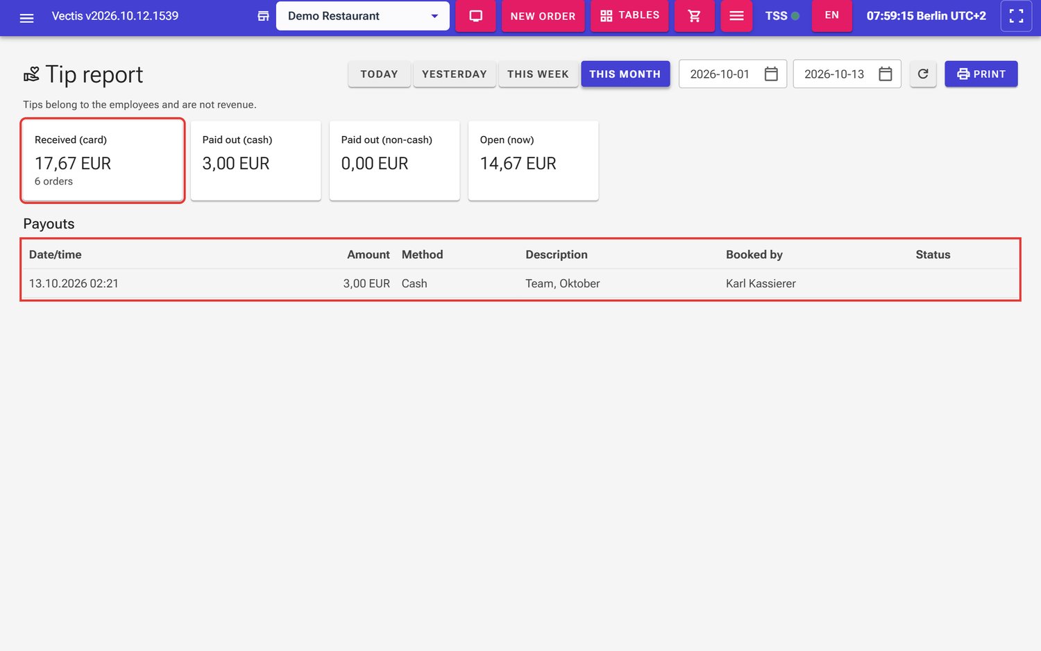 Tip report for This month: four tiles and the payout "Team, Oktober"
